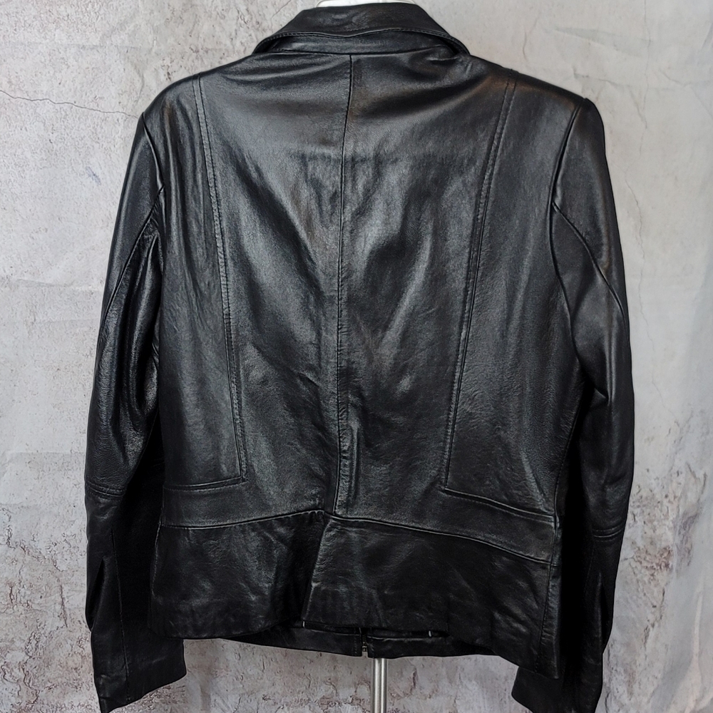 Tahari Leather Ruffle Jacket - Picture 4 of 15